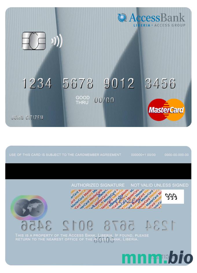 Liberia Access Bank przykład karty mastercard w formacie PSD